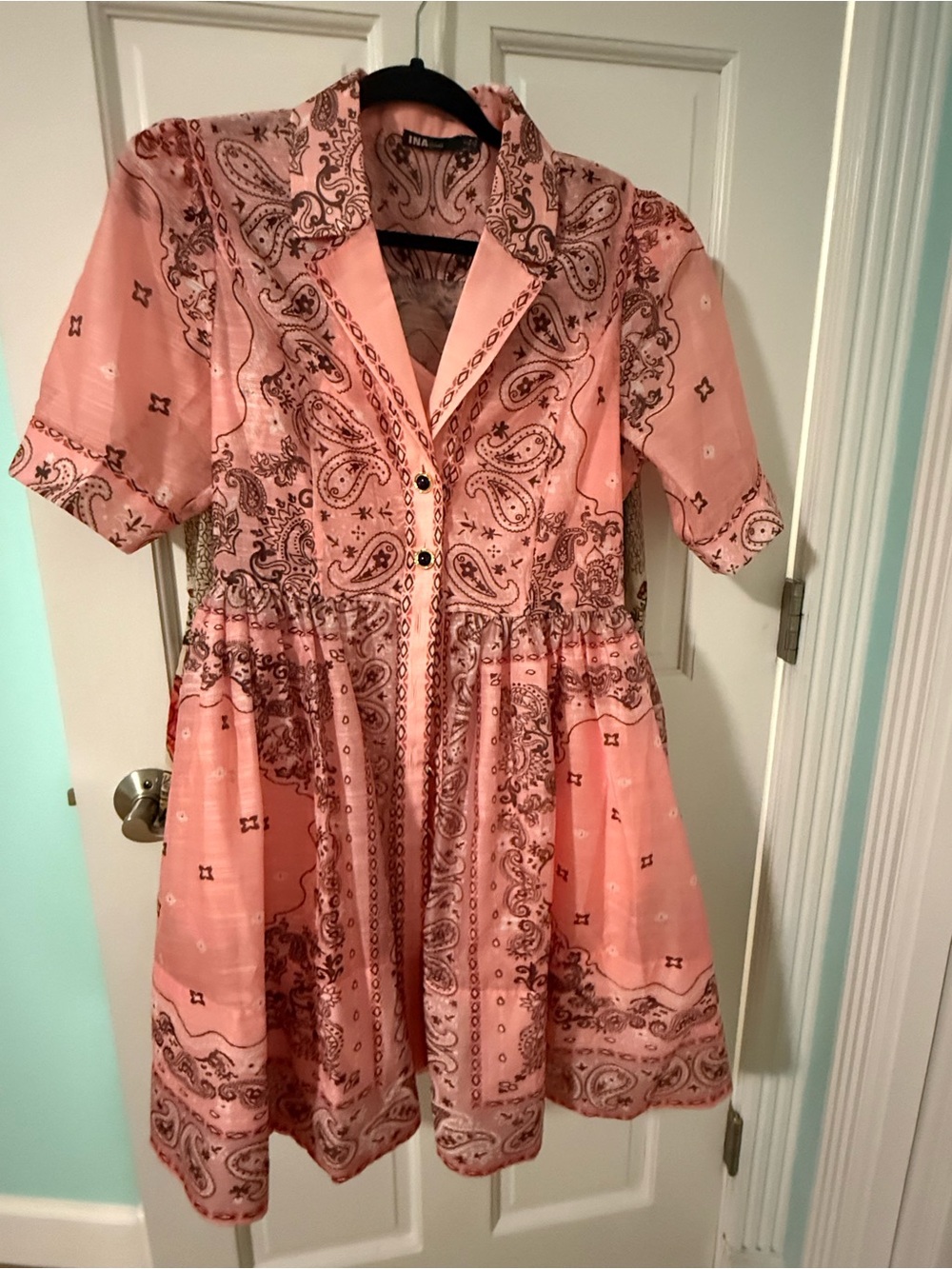 Ina Coral Pink Paisley Short Sleeve Button Dress